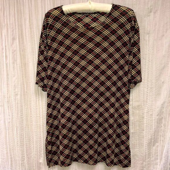 Sz XL-1X Diagonal Nova Check Black Ivory Red Short Sleeve Crewneck Pullover Top - Picture 1 of 8